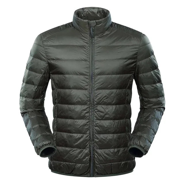 Men's ultra-light navy down jacket windproof full-zip stand collar cold weather outdoor wear
