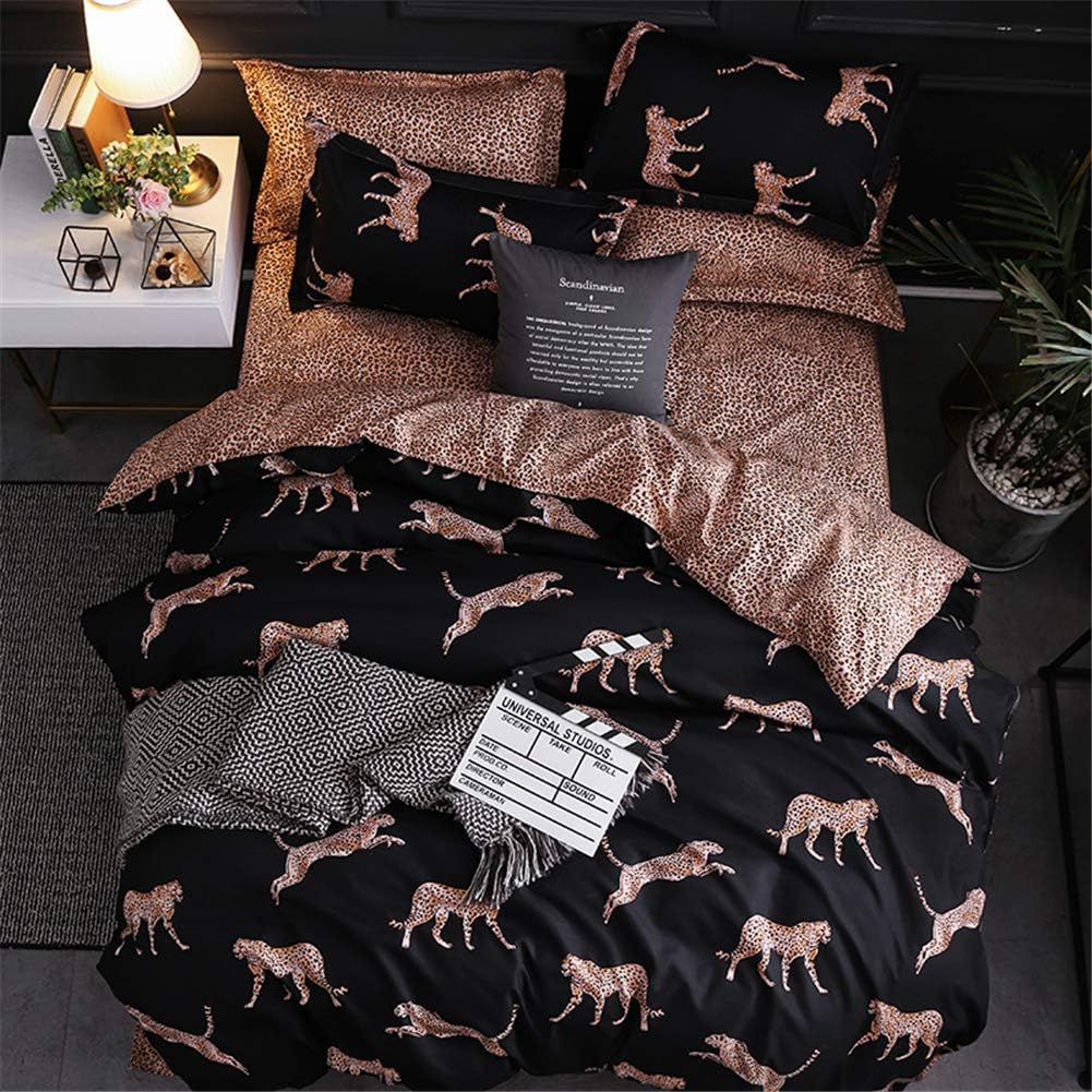 Reversible leopard print cotton duvet cover set with two bold modern designs for trendy bedrooms