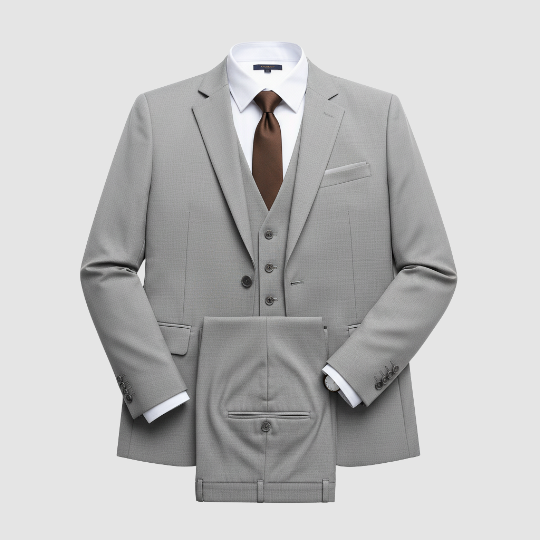 Men's classic fit formal suit set black jacket trousers shirt tie elegant three-button professional look