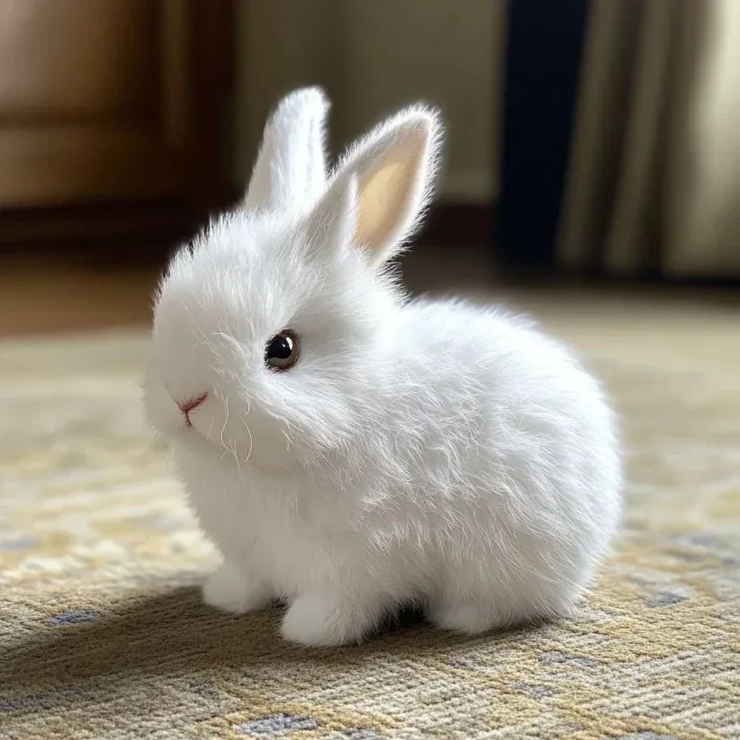 Pink plush bunny toy with ultra-soft synthetic fur and realistic battery-operated hopping movement