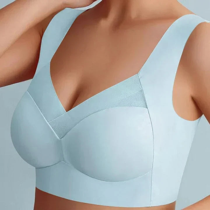 Soft blue everyday bra with durable support and all-day comfort design for women