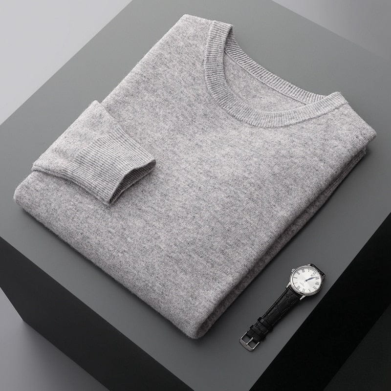George men's classic crew neck soft knit sweater in neutral tone, relaxed fit for layering
