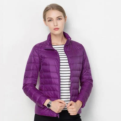 Women's lightweight packable down jacket regular fit short length versatile everyday outerwear