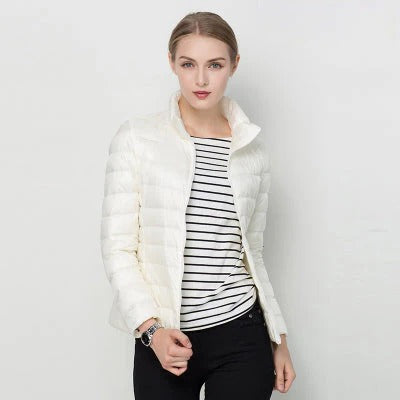 Women's lightweight short down jacket regular fit packable warmth versatile everyday silhouette