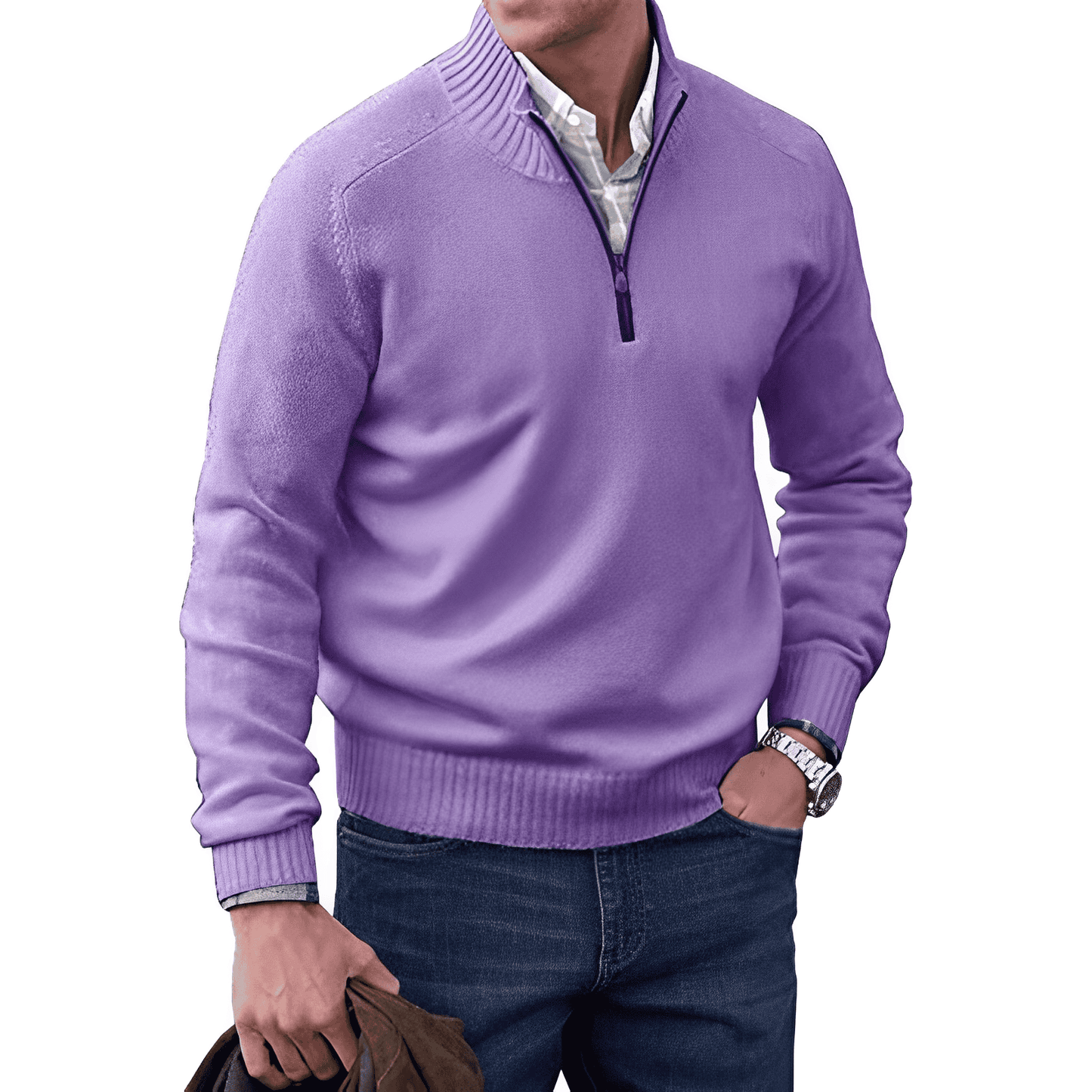 Men's half-zip casual knit sweater tailored fit modern collar for everyday versatile comfort