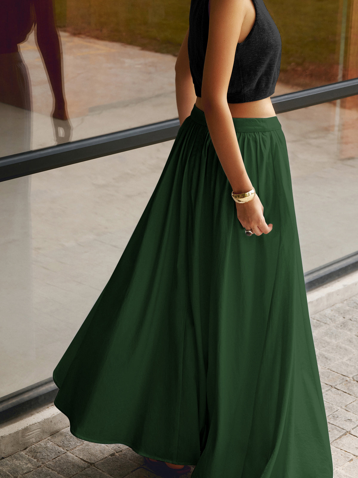 Women's linen blend pleated maxi skirt breathable flowy silhouette everyday versatile essential