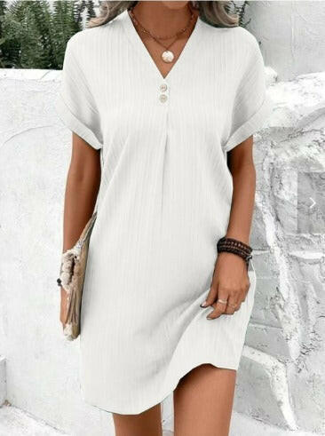 Women's Lisa V-neck mini dress spring style flattering tummy fit comfort elegant everyday wear
