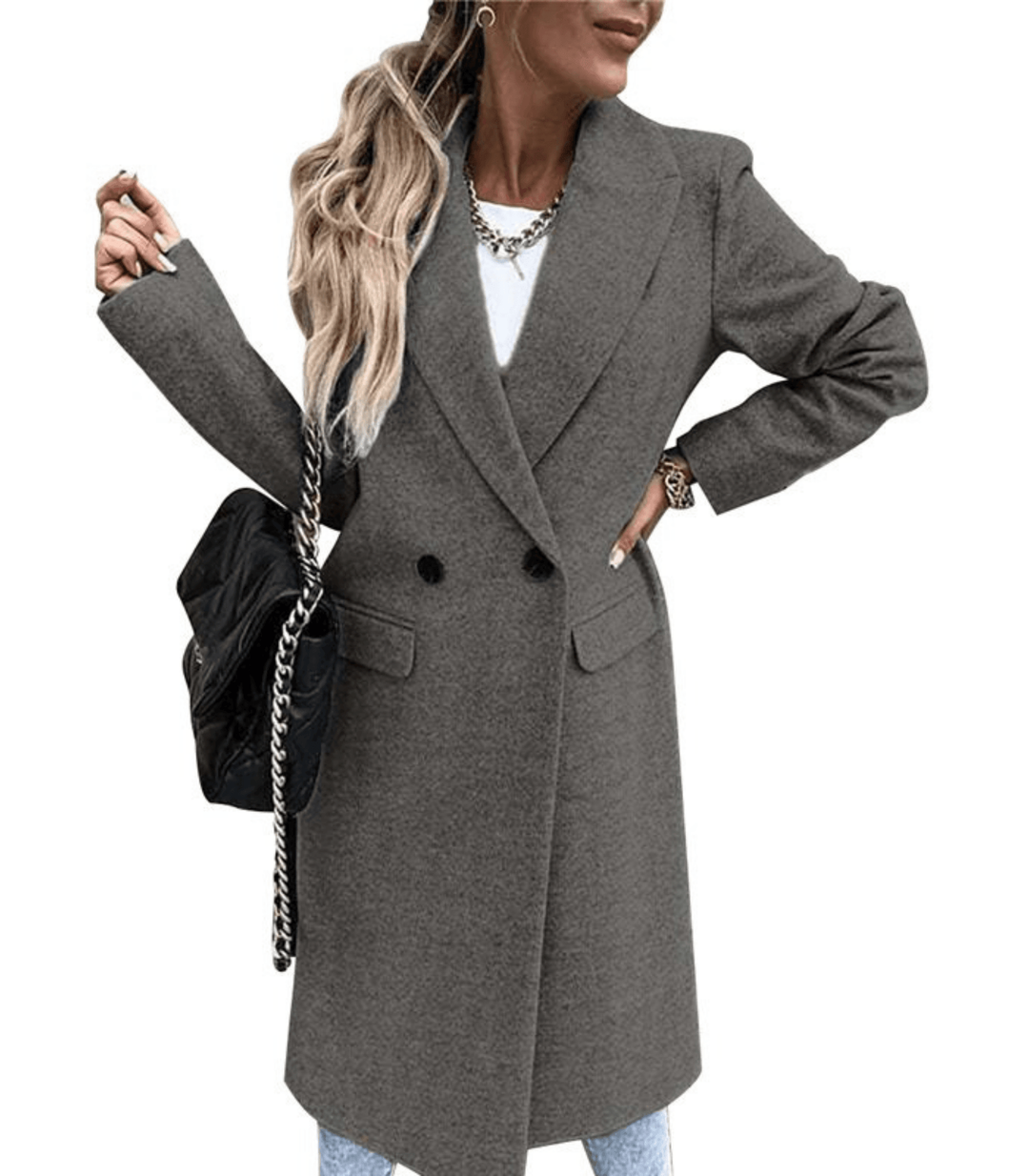 Women's relaxed fit polyester jacket with button closure and side pockets, lightweight modern silhouette