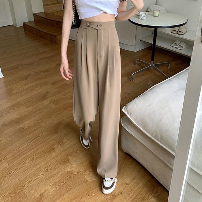 Women's high waist wide leg pants structured waistband straight cut polished silhouette for work