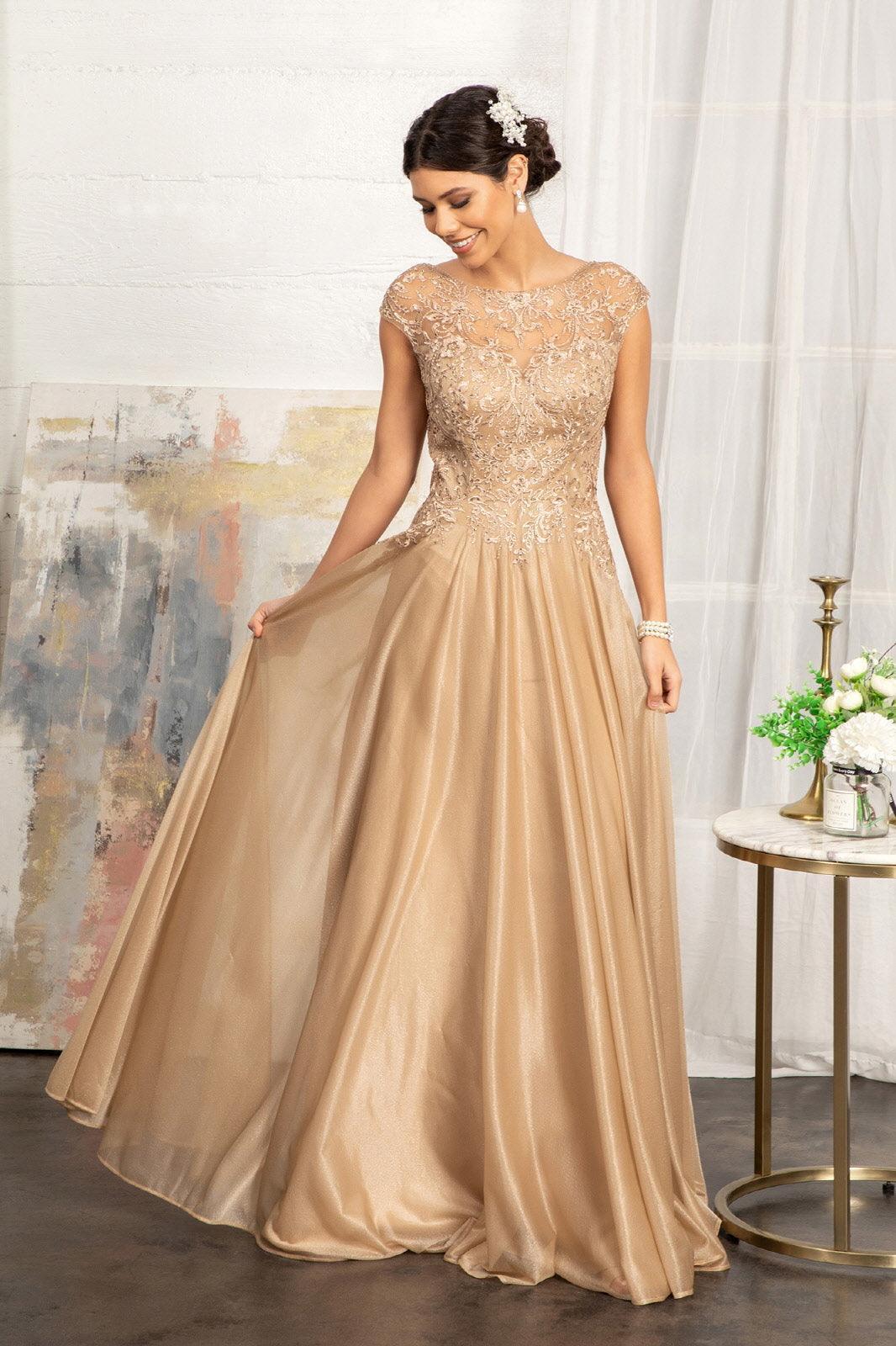 Gold 2XL Long Cap Sleeve Mother of the Bride Dress Sale - Urbann-Vibe