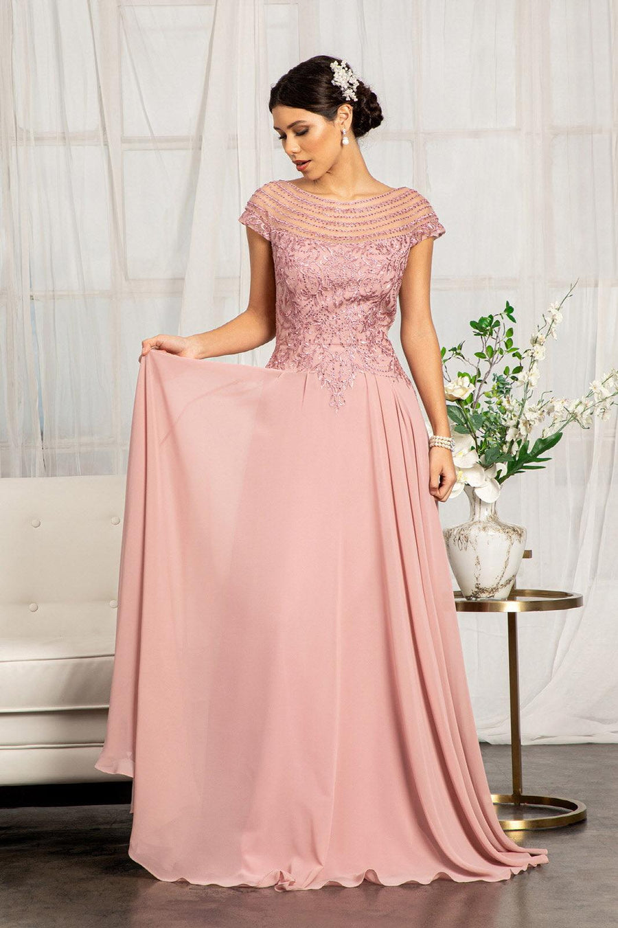 Dusty Rose L Long Formal Chiffon Mother of the Bride Dress Sale - Urbann-Vibe