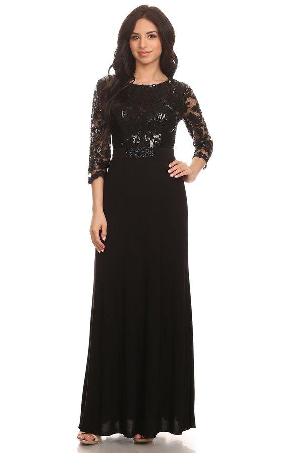 Full-length mother of bride sequined bodice gown with flowing ITY skirt elegant formal evening dress