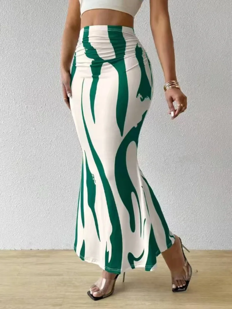 Abstract print maxi skirt high-waisted flared hem lightweight fabric modern silhouette