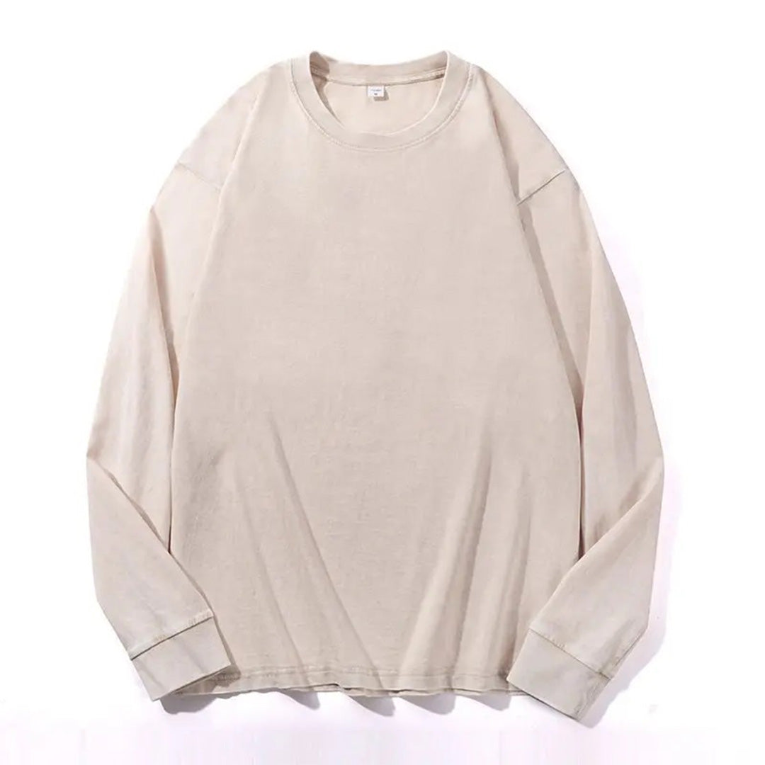 Acid washed unisex long sleeve t-shirt easy fit 100% cotton durable all-season casual style