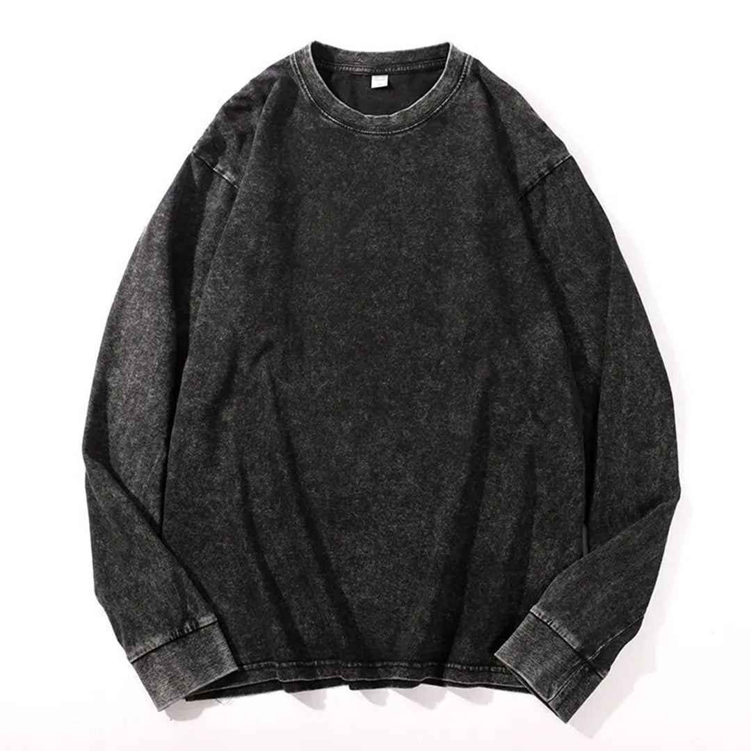 Acid washed unisex long sleeve t-shirt easy fit 100% cotton durable all-season casual style