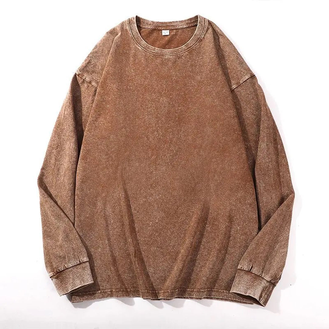 Acid washed unisex long sleeve t-shirt easy fit 100% cotton durable all-season casual style
