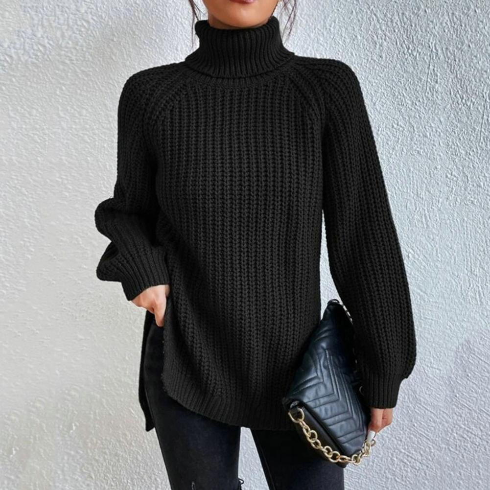 Cream oversized turtleneck sweater chunky ribbed knit cozy women's winter layering style