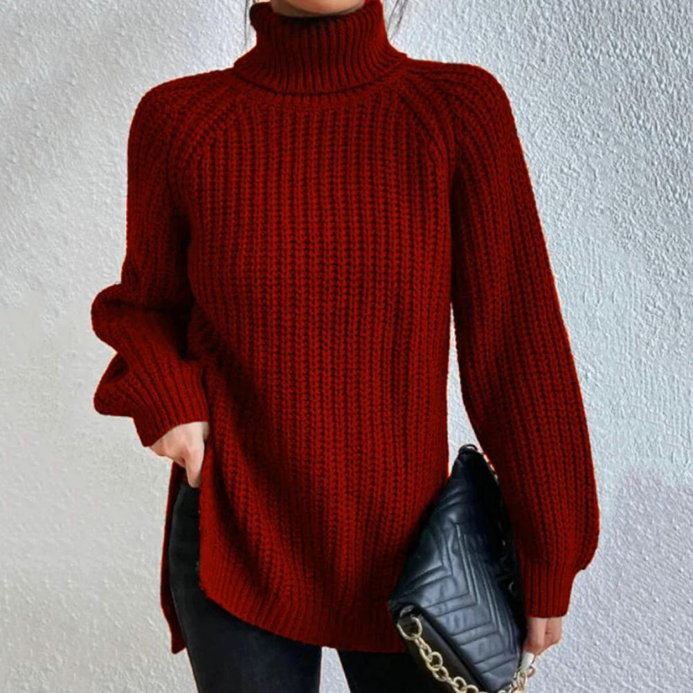 Cream oversized turtleneck sweater chunky ribbed knit cozy women's winter layering essential