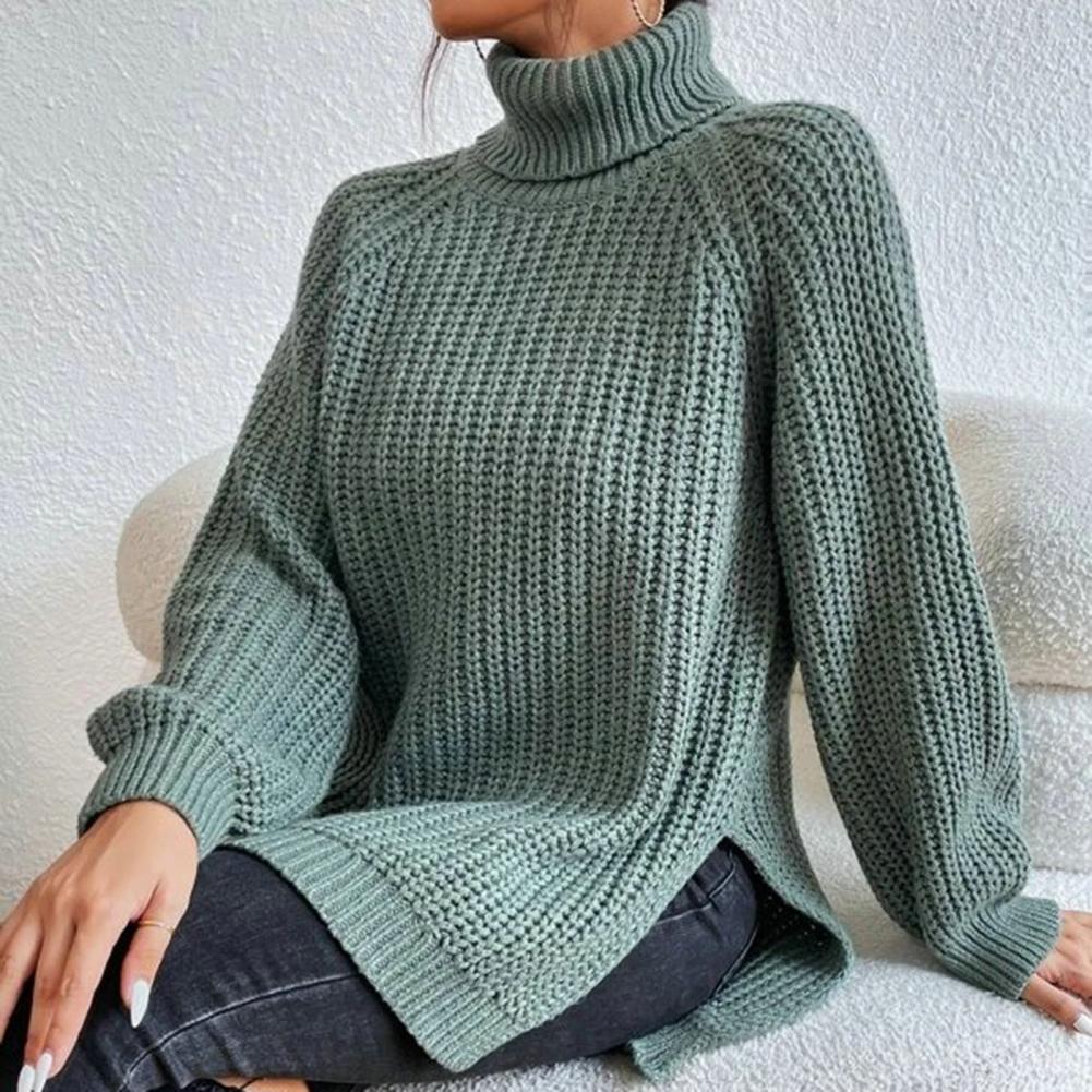 Women's oversized turtleneck sweater chunky ribbed knit cozy warm layerable winter style