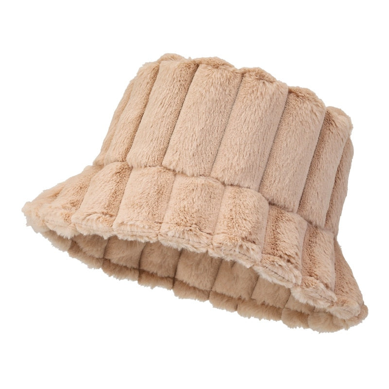 Unisex plush bucket hat in cozy soft fabric roomy fit for cold weather winter warmth
