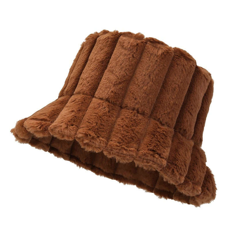 Unisex plush bucket hat in cozy soft fabric roomy fit for winter warmth cold weather style