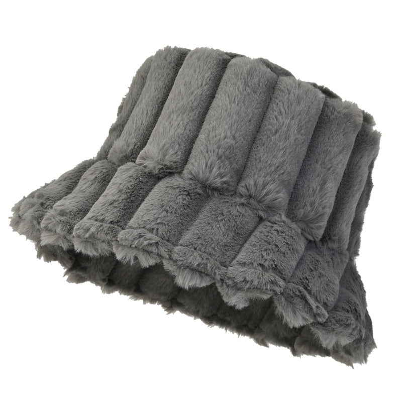 Unisex plush bucket hat in cozy soft fabric roomy fit ideal for winter warmth cold weather