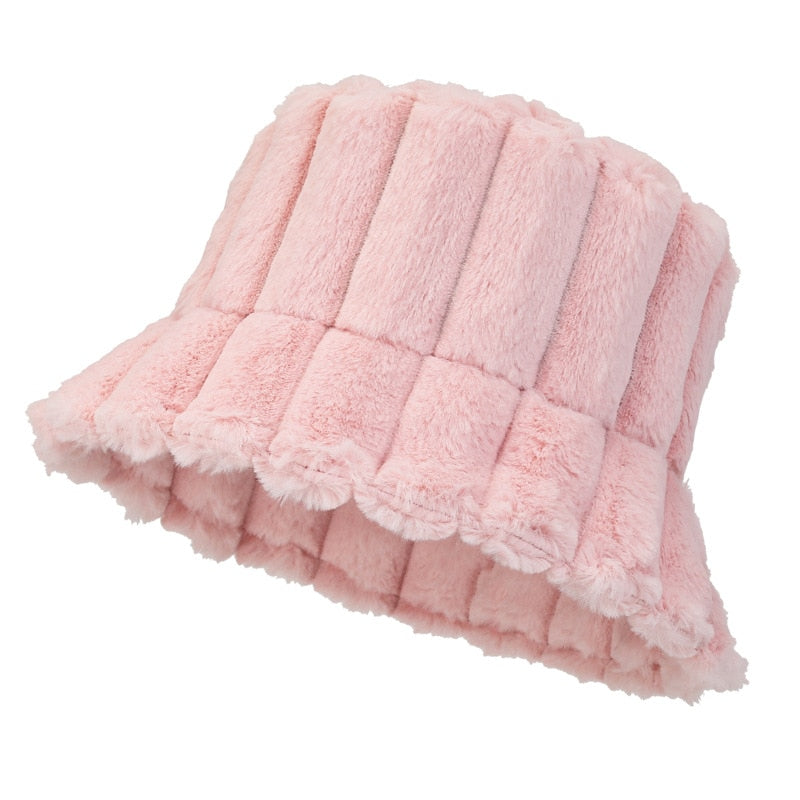 Unisex plush bucket hat in cozy soft fabric roomy fit warm winter style for cold weather