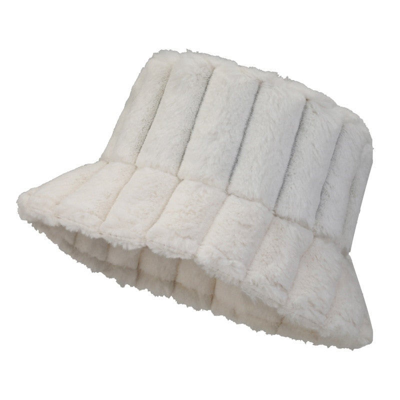 Cozy plush bucket hat in soft fabric unisex roomy fit for winter warmth cold weather style