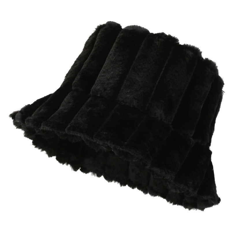 Unisex plush bucket hat in cozy soft fabric roomy fit ideal for cold weather warmth