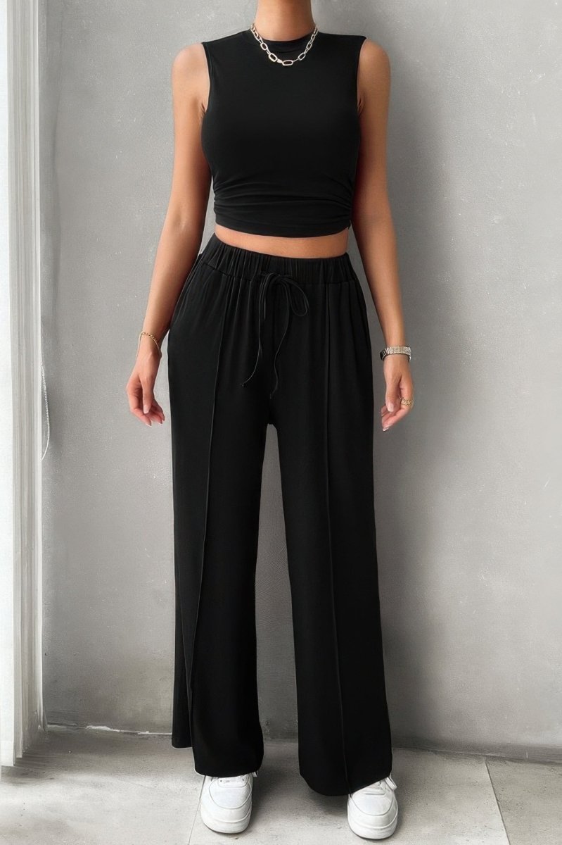 Women sleeveless viscose loungewear set drawstring waist breathable two-piece summer comfort essential