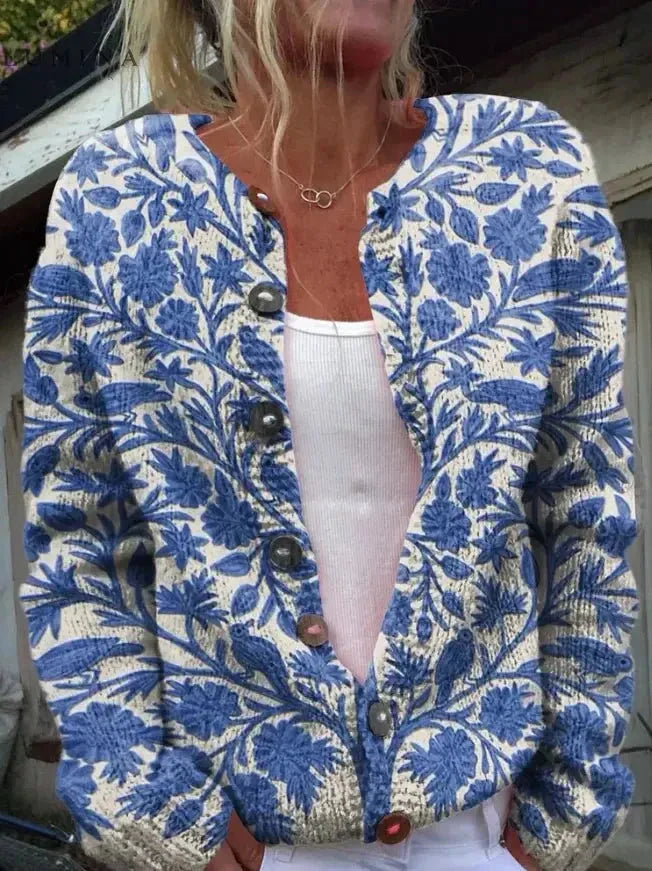 Floral print women's cardigan soft comfort knit elegant layering piece versatile everyday style