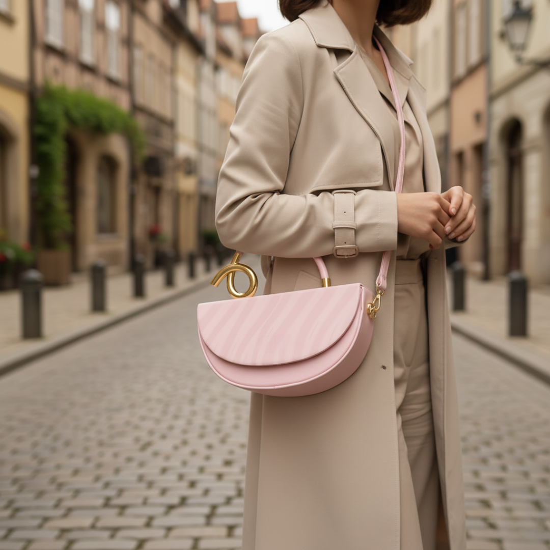 Compact women's handbag with gold handle, chic everyday design in multiple colors