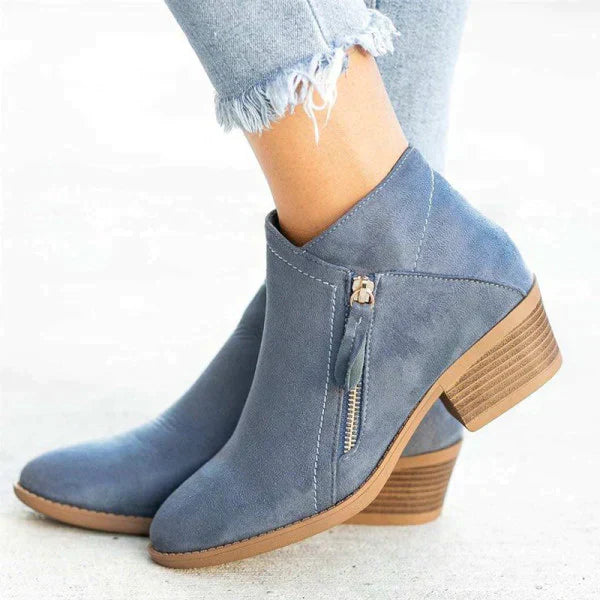 Women's black orthopedic ankle boots with side zipper, supportive insole, easy on-off closure
