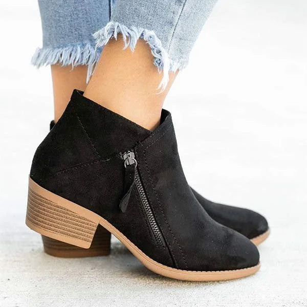 Women's black orthopedic ankle boots with side zipper, supportive insole, easy on-off comfort