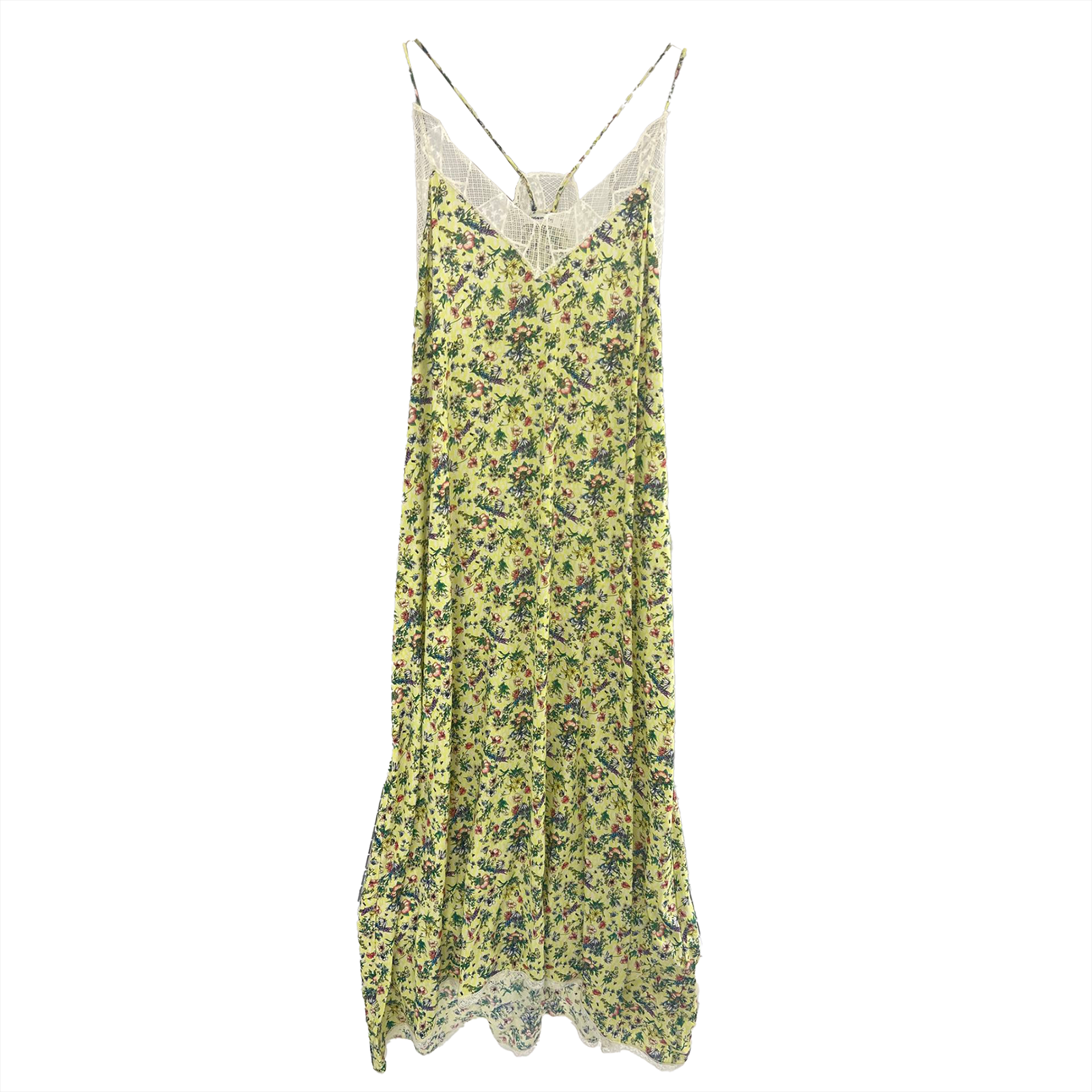 Ivory silk midi dress sleeveless V-neck with delicate lace embroidery flowing sophisticated silhouette