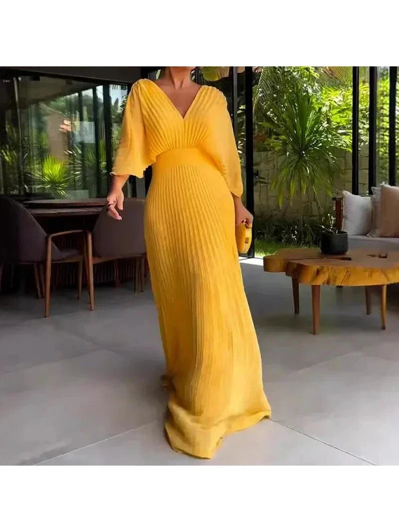 Lucy elegant midi wedding guest dress women flowy silhouette soft fabric timeless style formal