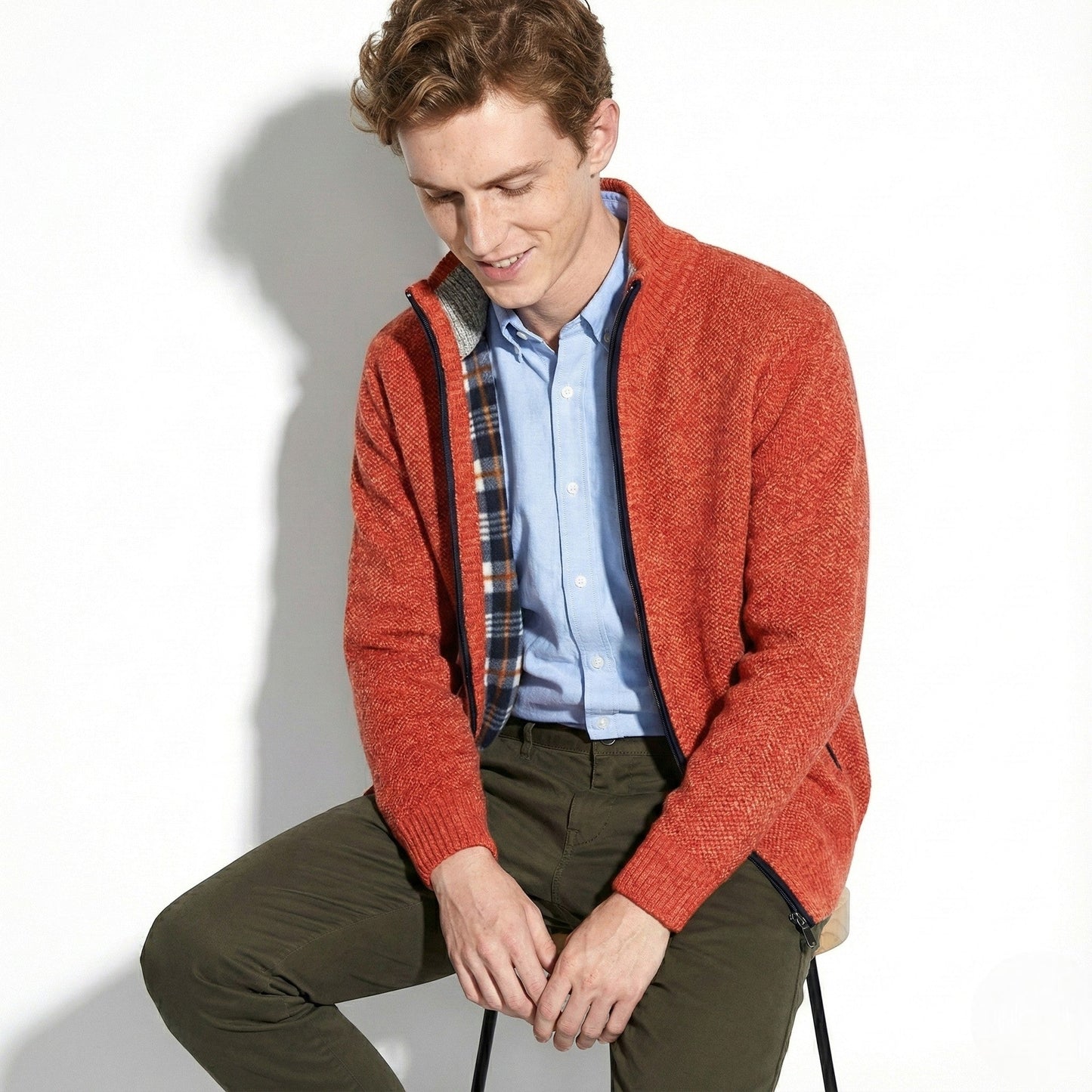 Men's tailored zip-up jacket stand collar structured silhouette for office and travel everyday wear