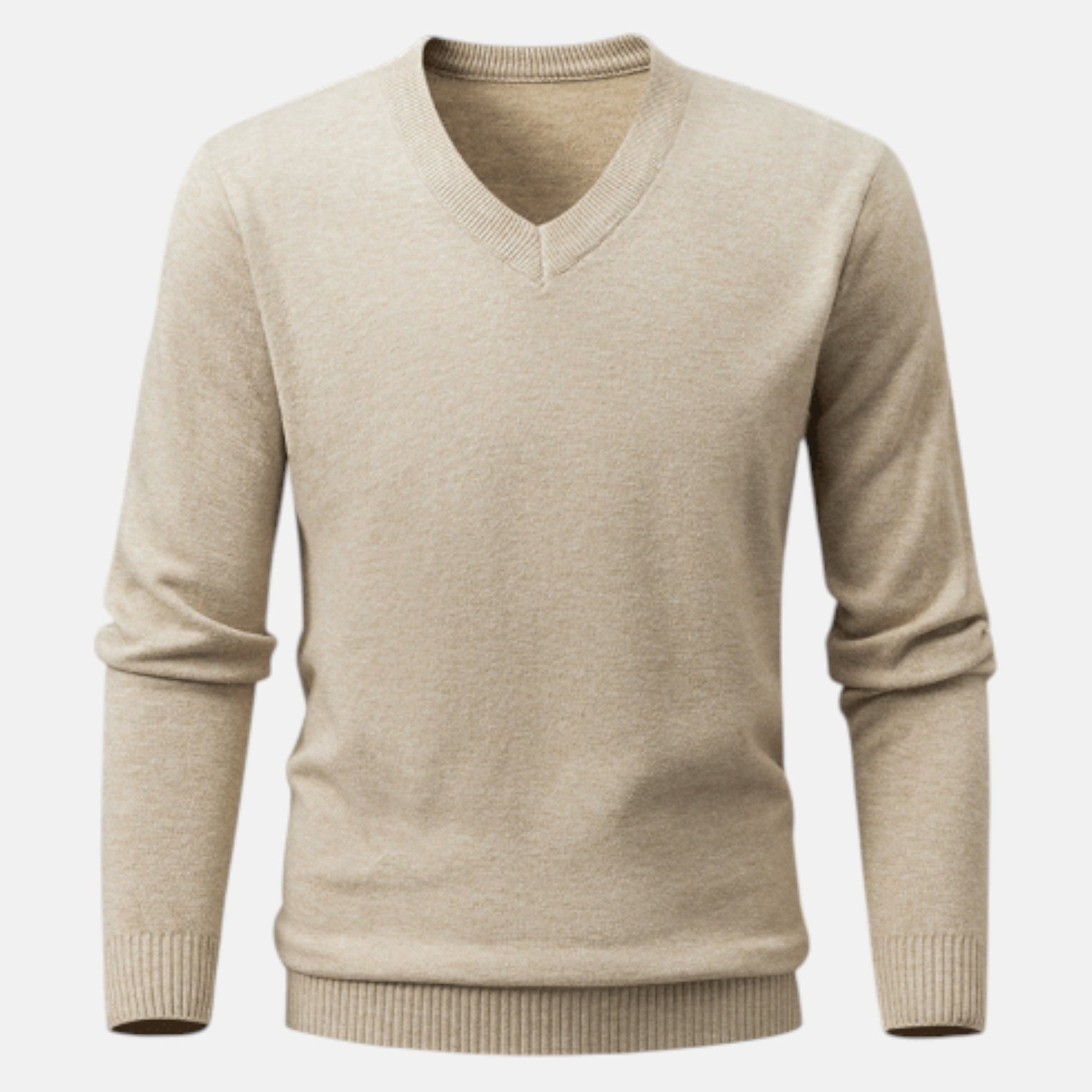 Men's slim fit V-neck knit sweater in breathable fabric, versatile for work and casual wear