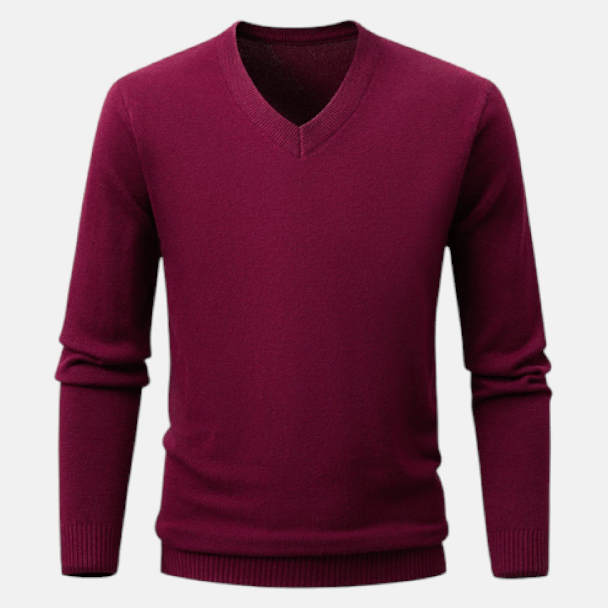 Men's slim fit V-neck knit sweater in breathable fabric, versatile for work and casual everyday wear