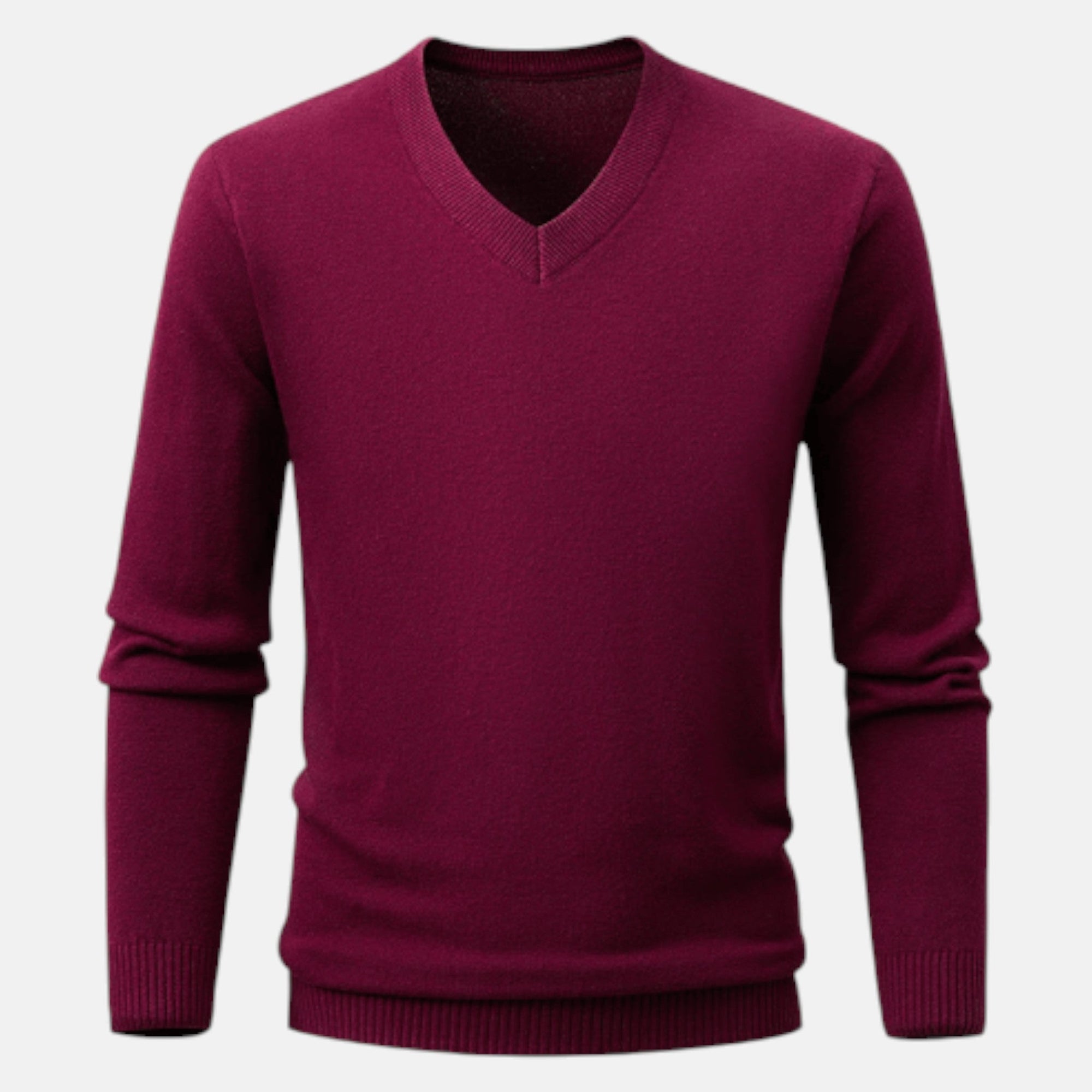 Men's slim fit V-neck knit sweater in breathable fabric, versatile for work and casual everyday wear