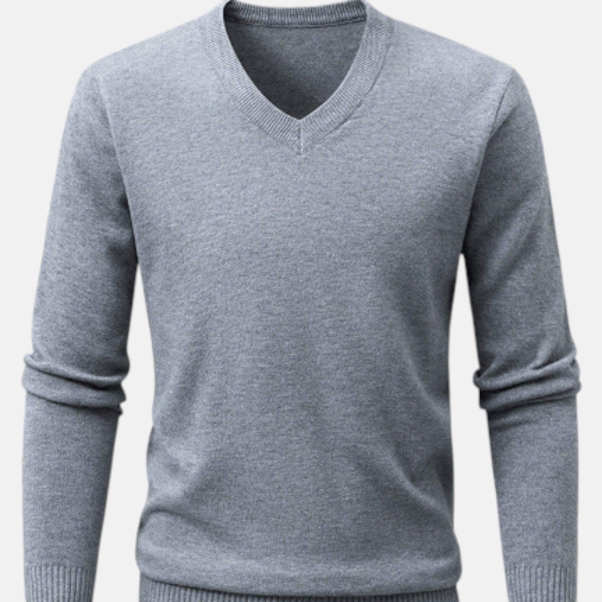 Men's slim fit V-neck knit sweater in breathable fabric, versatile for work and casual wear