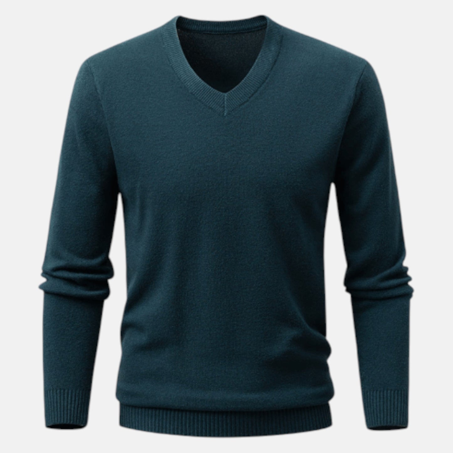 Men's slim fit V-neck knit sweater in breathable fabric, versatile for work and casual wear