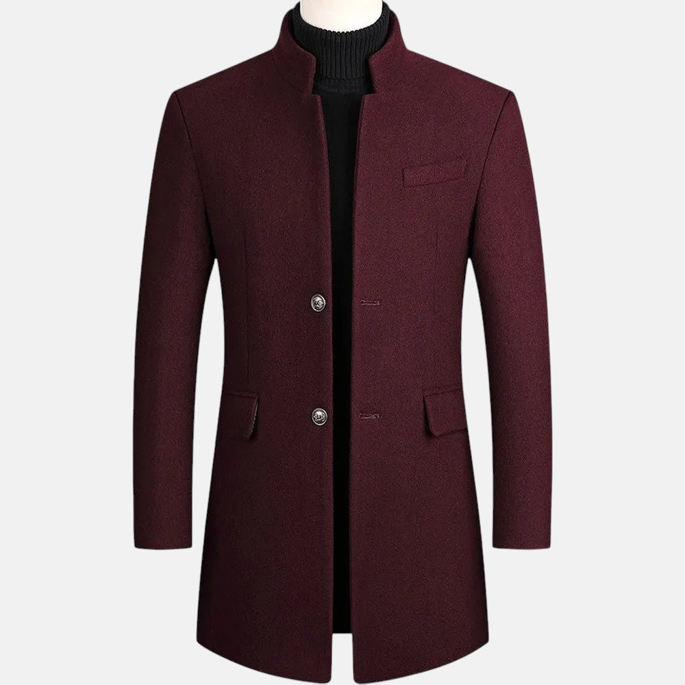 Men's slim-fit overcoat stand collar single-breasted straight-cut modern winter office coat