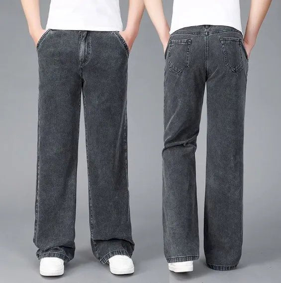 Men's blue denim bootcut jeans retro 70s straight hip slim thigh flared leg fit