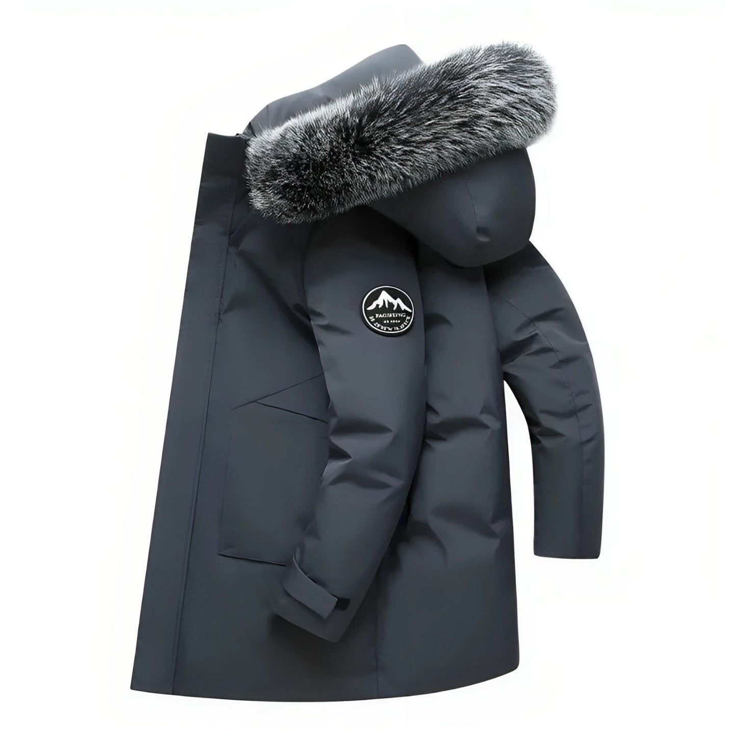 Men's insulated winter jacket with water-repellent shell and faux fur hood for weatherproof warmth