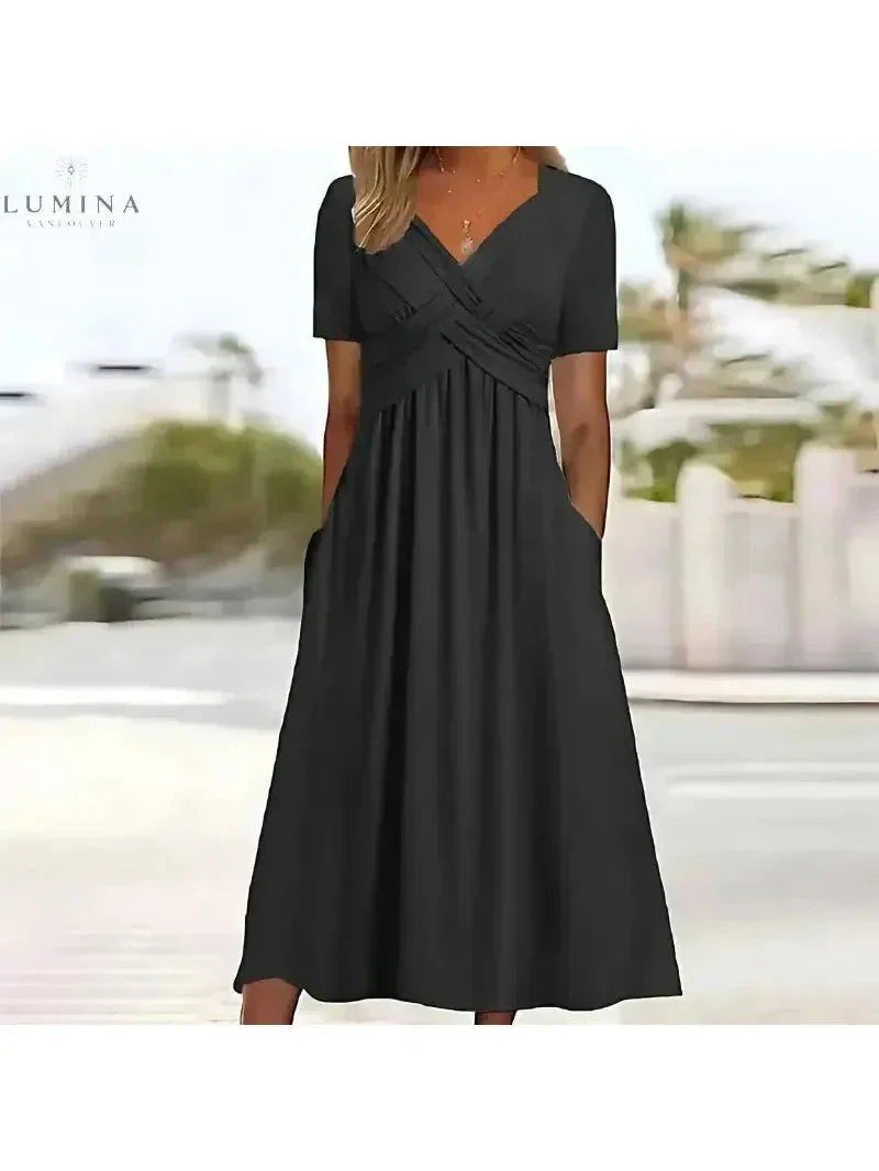 Leila women's dress flattering tummy coverage sleek silhouette confident elegant fit