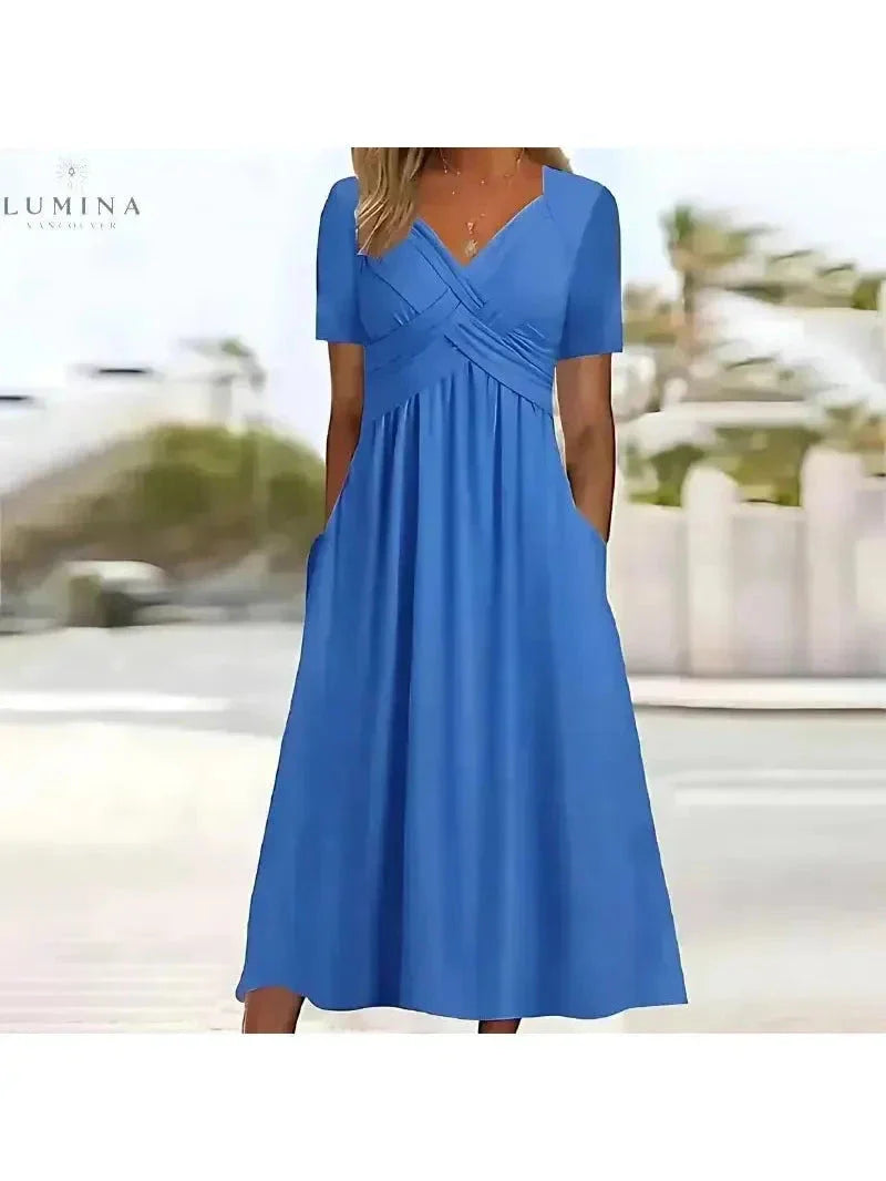 Leila women's dress tummy-coverage flattering silhouette elegant refined fit confidence-boosting style