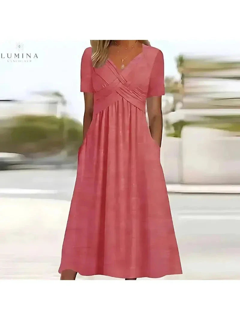 Leila women's dress tummy-coverage flattering silhouette elegant confident modest fit