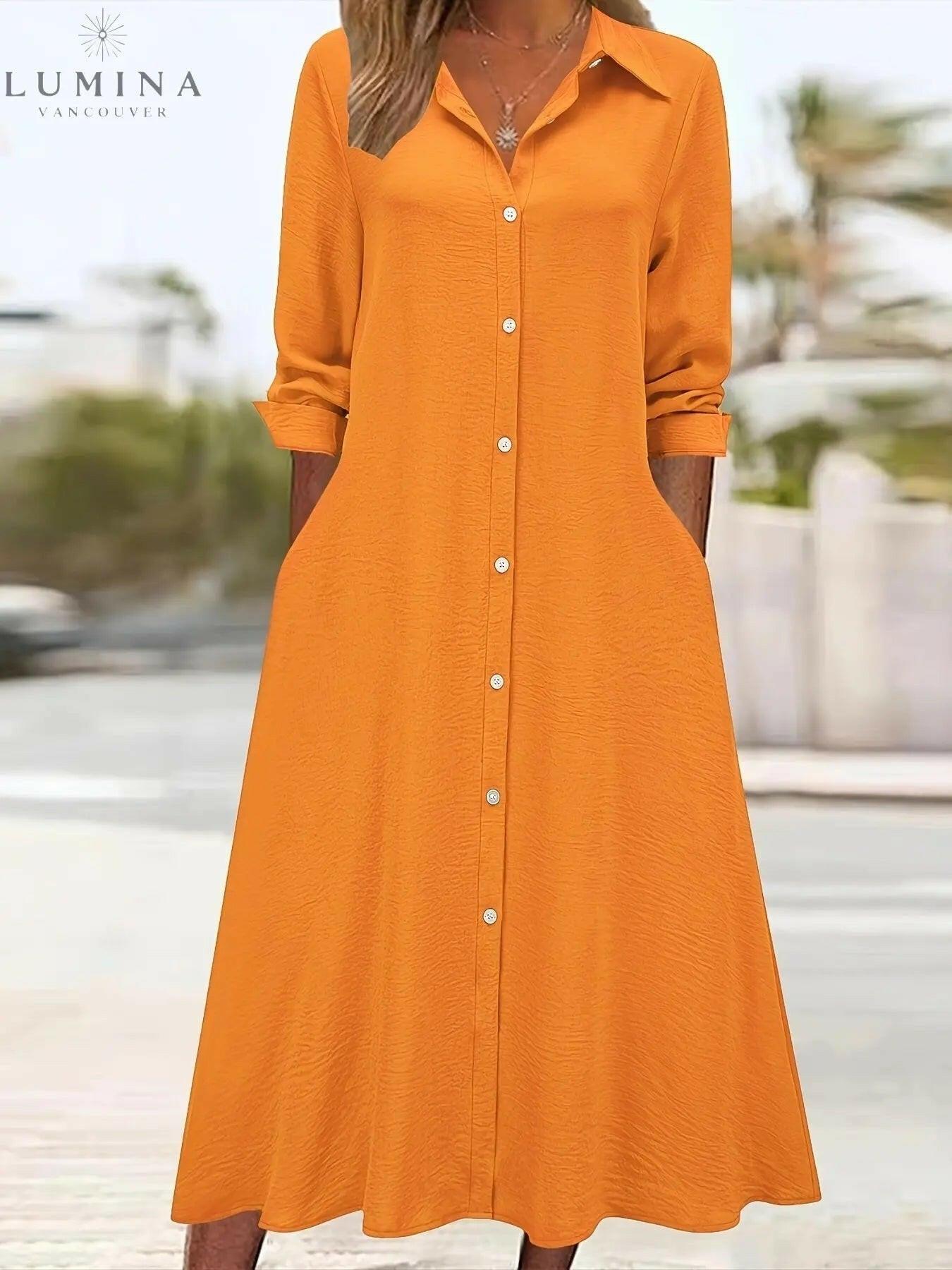 Charlotte button-front shirt dress women A-line midi long sleeves classic versatile style