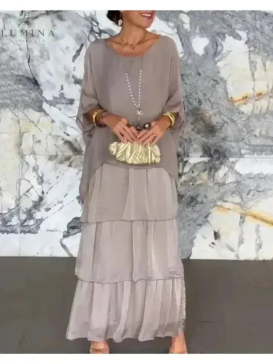 Caroline loose round neck maxi dress elegant fluid silhouette chic everyday comfort women